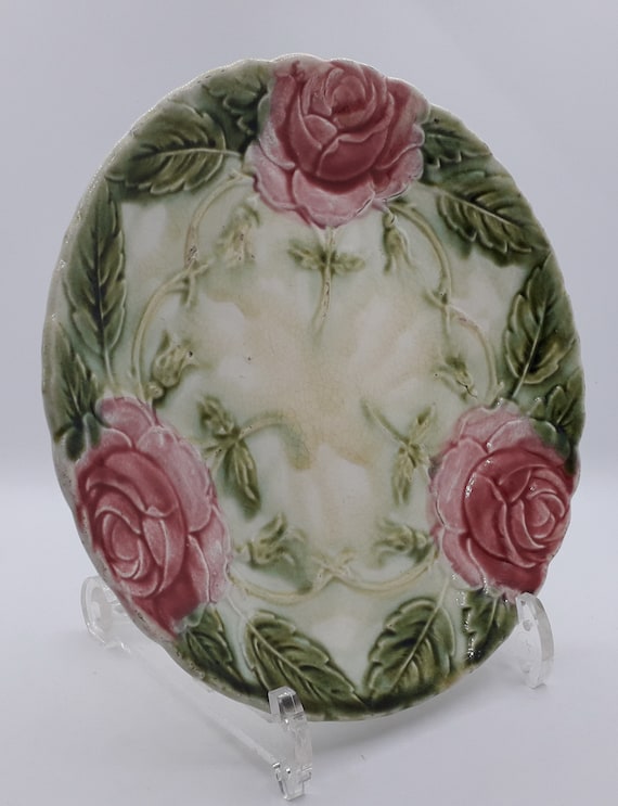 Antique Oyster Plate 6 Well French Porcelain W//pink Peonies