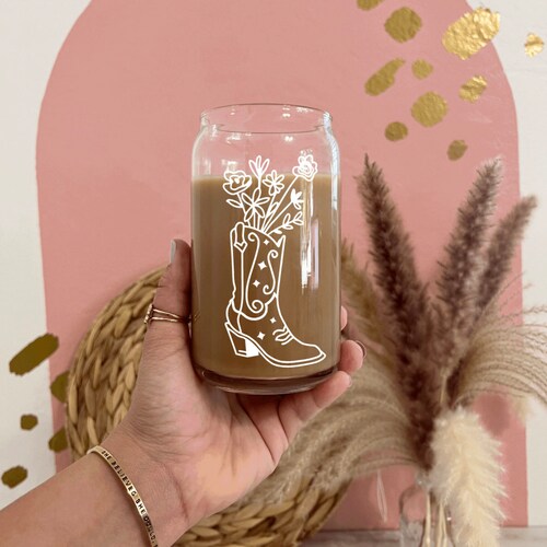 Bouquet Cowboy Boot Glass Cup Beer Glass Can Country Rodeo Etsy