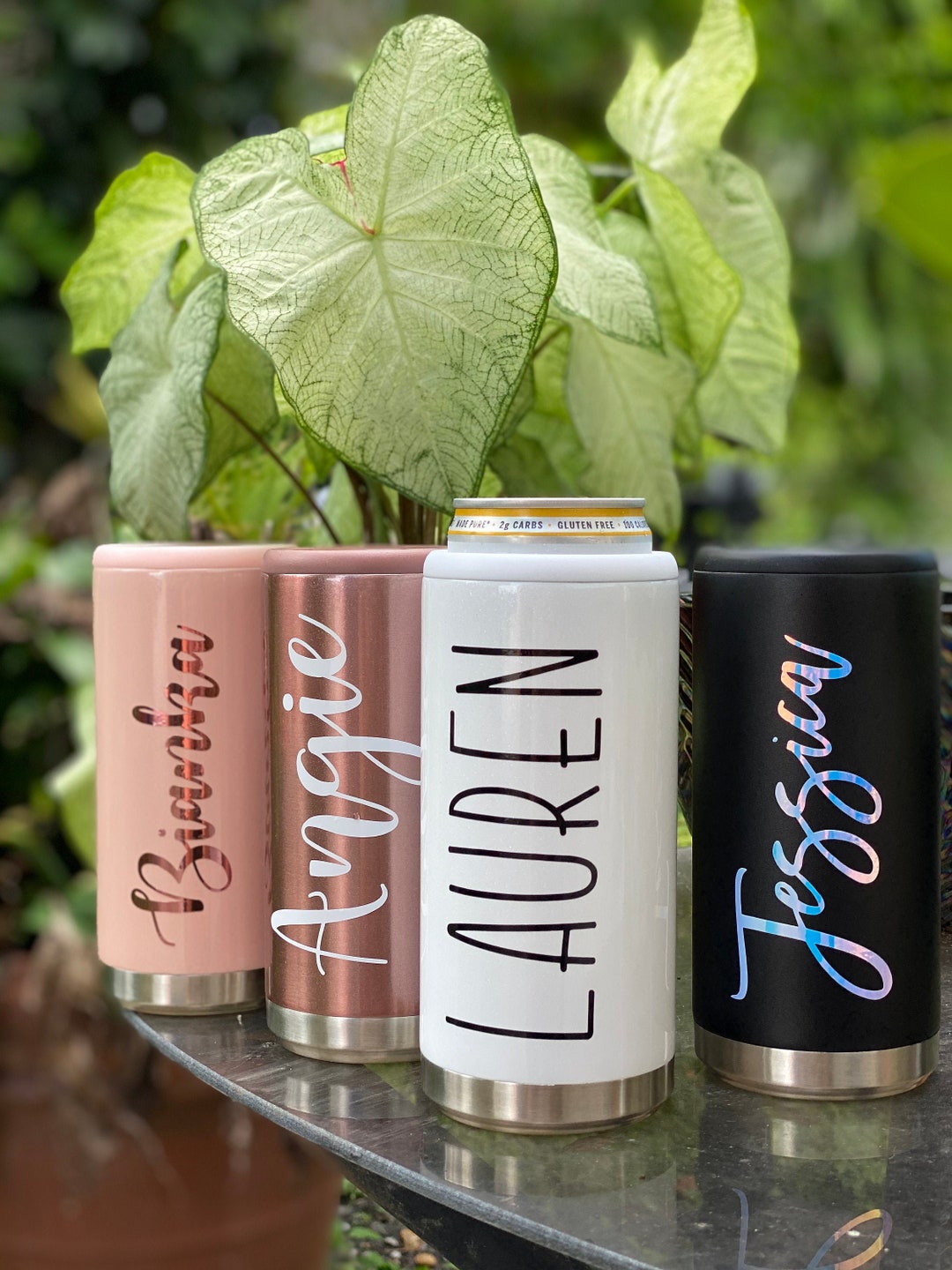 White Slim Can Koozie Cooler Insulated Stainless Steel for 12oz Skinny Cans
