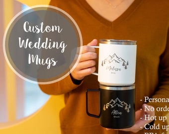 Personalized Wedding Mug, Gift for Bride and Groom, Wedding Party Gift, Insulated Mug, His & Hers Gifts, Custom Wedding Gift • H180GR +