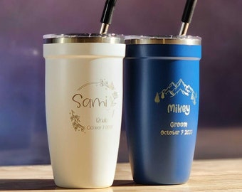 Custom Groomsmen Tumblers • Personalized Wedding Tumblers • Custom Gifts for Groomsmen • Laser Engraved 16oz Insulated Travel Mug • P16