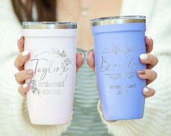 Personalized Bridesmaid Tumblers • Custom Wedding Tumblers • Wedding Gifts • Bridal Party • Laser Engraved 16oz Travel Mugs • P16 PM