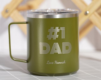 Personalized Coffee Mug for Dad, Custom Insulated Mug 18oz, Personalized Gift for Dad, Father's Day Gift, Number 1 Dad • H18