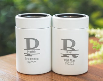 Personalized Groomsmen Can Cooler, Laser Engraved, Custom Wedding Cozies, Gifts for Men, Anniversary Gift, Durable Insulated Sleeve • L12