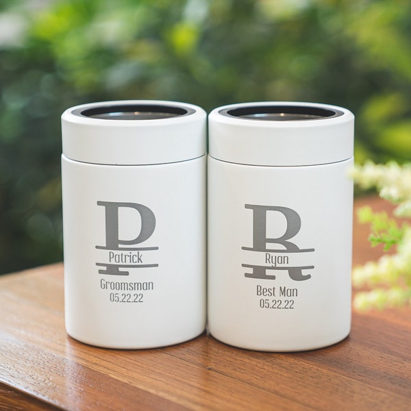 CLEARANCE Groomsmen Can Cooler, Personalized Wedding Cozies, Gifts for Groomsmen, Custom Best Man Gifts, Laser Engraved Can Sleeve, L12