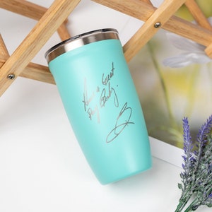 ACTUAL Handwriting Tumbler, Sentimental Gift For Dad, Photo Tumblr 16oz, Personalized Gift, Men's Coffee Tumbler • P160HW