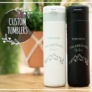 Personalized Matching Tumbler 16oz, Engraved Travel Mug, Best Friend Gifts, Couple Anniversary Gift, Custom Insulated Mug Flip Lid • E16 PM
