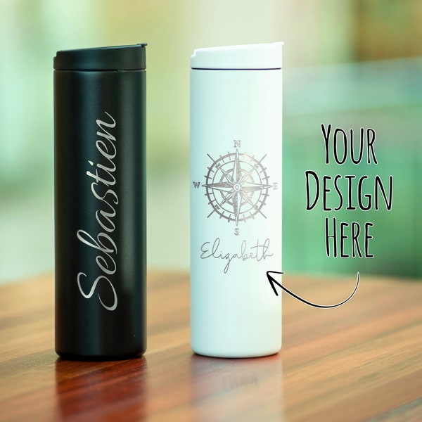 Personalized Skinny Tumbler 20oz, Custom Engraved Tumbler, Spill Proof Travel Mug, Vacation Tumbler, Insulated Coffee Tumbler • G20