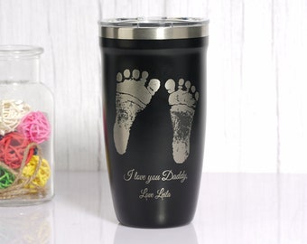 Personalized Coffee Tumbler 16oz, Personalized Photo Travel Mug, Father's Day From Newborn Son, Dad Coffee Mug • P160PH