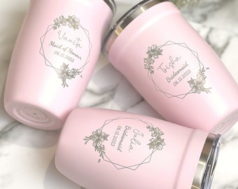 Personalized Bridesmaid Tumbler • Custom Wedding Travel Mug • Bachelorette Party • Maid of Honor Gifts • Laser Engraved Wine Tumbler • P12