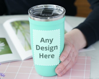 Custom Design Tumbler 16oz, Your Design Here Coffee Mug, Personalized Minimalistic Mug, Insulated Travel Mug with Lid, Reusable Cup • P16