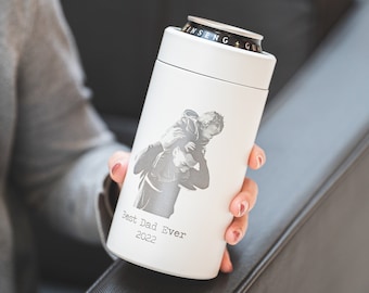 Personalized Tall Can Cooler for Dad • Custom Gifts for Dad • Beer Can Cozy • Gifts for Him • Photo Engraved Can Insulator • L16