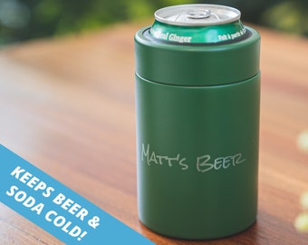 Personalized Standard Can Cooler, Engraved Stainless Steel Insulated Cozie, Gifts for Him, Custom Dad Gifts, 12oz Can Insulator • L12