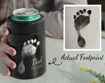 ACTUAL Baby Footprint Can Cooler, Personalized Cozy for Men, Sentimental Gifts for Dad, Laser Engraved Standard Can Insulator L12