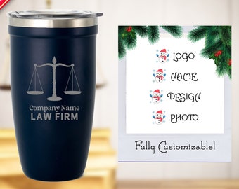 Custom Engraved Tumbler for Lawyers, Personalized Travel Mug with Logo Engraving, Gifts for Barrister, Law Firm Office Mug • P16