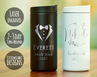 Personalized Wedding Tumblers, Engraved Bridesmaid Gifts, Insulated Skinny Tumbler, Gifts for Groomsmen, Best Man Gifts • G12