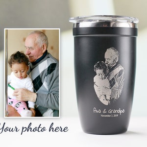 Photo Engraved Tumbler 16 oz, Personalized Coffee Mug For Men, Custom Grandpa mug, Insulated Tumbler With Lid • P160PH