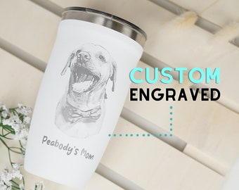 Custom Photo Engraved Tumbler • Personalized Dog Tumbler 16 oz • Pet Photo Laser Engraving • Dog Mom Gifts • Custom Travel Mug • P16
