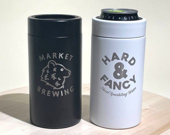 Tall Can Coolers with Custom Logo • Logo Engraved Can Cozies • Tall Boys Can Holder • Energy Drink Insulator • Corporate Gifts • L16