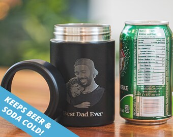 Refroidisseur de canette de bière personnalisé, cadeau de garçon d'honneur gravé au laser, gobelet photo personnalisé, isolateur en acier inoxydable, cadeau • L12