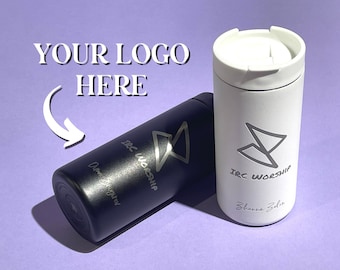 Logo Engraved 12 oz Skinny Tumbler, Personalized Coffee Tumbler, Custom Laser Engraved Travel Mug, Corporate Event Gift • G12