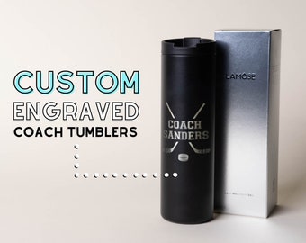 Custom Engraved Tumbler for Coach, Personalized Gifts for Sports Coach, Insulated Skinny Tumbler, Junior Hockey Team, 20oz Travel Mug • G20