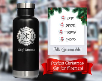 Custom Flask for Firemen 20 oz, Personalized Engraved Water Bottle, Insulated Stainless Steel Bottle, Gifts for Firefighter • M20