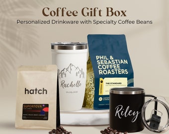 Coffee Gift Box - Specialty Coffee Beans and Personalized Insulated Tumbler and Mug | Thank you gifts for Him | P16 H12 +