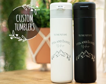 Personalized Matching Tumbler 16oz, Engraved Travel Mug, Best Friend Gifts, Couple Anniversary Gift, Custom Insulated Mug Flip Lid • E16 PM