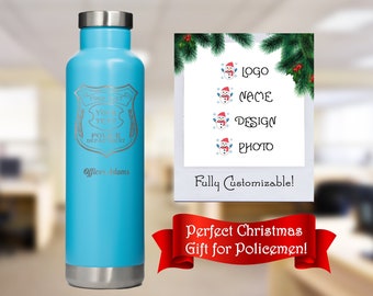 Custom Engraved Flask for Police Officer 27 oz, Personalized Water Bottle with Logo, Insulated Bottles in Bulk • M27