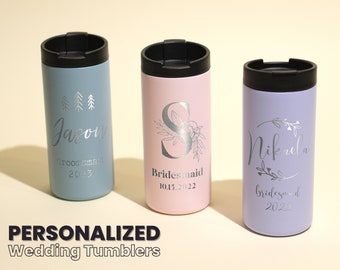 Cute Personalized Wedding Tumbler • Colorful Skinny Tumblers • Custom Engraved Bridesmaid Tumblers • Gifts for Groomsmen • G12