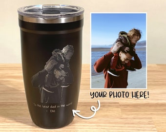 Personalized Father's Day Gift • Photo Engraved Dad Tumbler • Gifts for him • Dad and Daughter Portrait • Insulated Coffee Travel Mug • P16