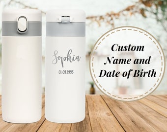 Custom Name Engraved Tumbler, Personalized Skinny Tumbler 12 oz, Custom Birthday Gifts, Coffee Travel Mug, Gifts for Her • E12