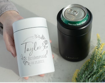 CLEARANCE Personalized Bridesmaid Can Cooler • Bridesmaid Gifts • Custom Bachelorette Party Cozy • Laser Engraved Insulated Can Cooler • L12