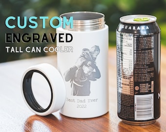 Custom Engraved Tall Can Cooler • Personalized 16 oz Can Cooler • Can Tumbler for Men • Custom Photo Engraved Tumbler • L16