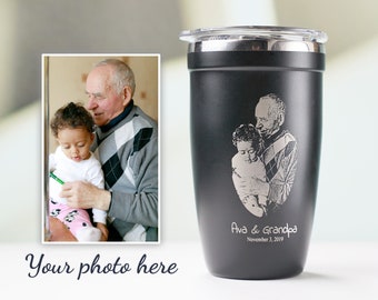 Photo Engraved Tumbler 16 oz, Personalized Coffee Mug For Men, Custom Grandpa mug, Insulated Tumbler With Lid • P160PH