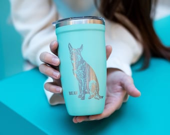 Dog Photo Mug, Custom Photo Tumbler, Dog Memorial Gift For Owner, Dog Dad Tumbler, Insulated Tumbler With Lid 16 oz • P160PH