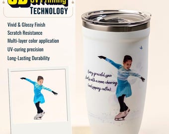 Gift for Skating Mom, Personalized 16oz Tumbler, Full Colour UV Printed Insulated Coffee Cup, Custom Design