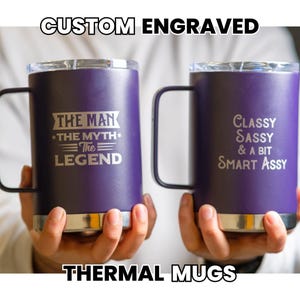 Engraved Camping Mug, Leakproof Travel Cup, Secure Lock Lid, Double Walled Vacuum, Hot Cold Insulated, Durable Outdoor Drinkware, HPM