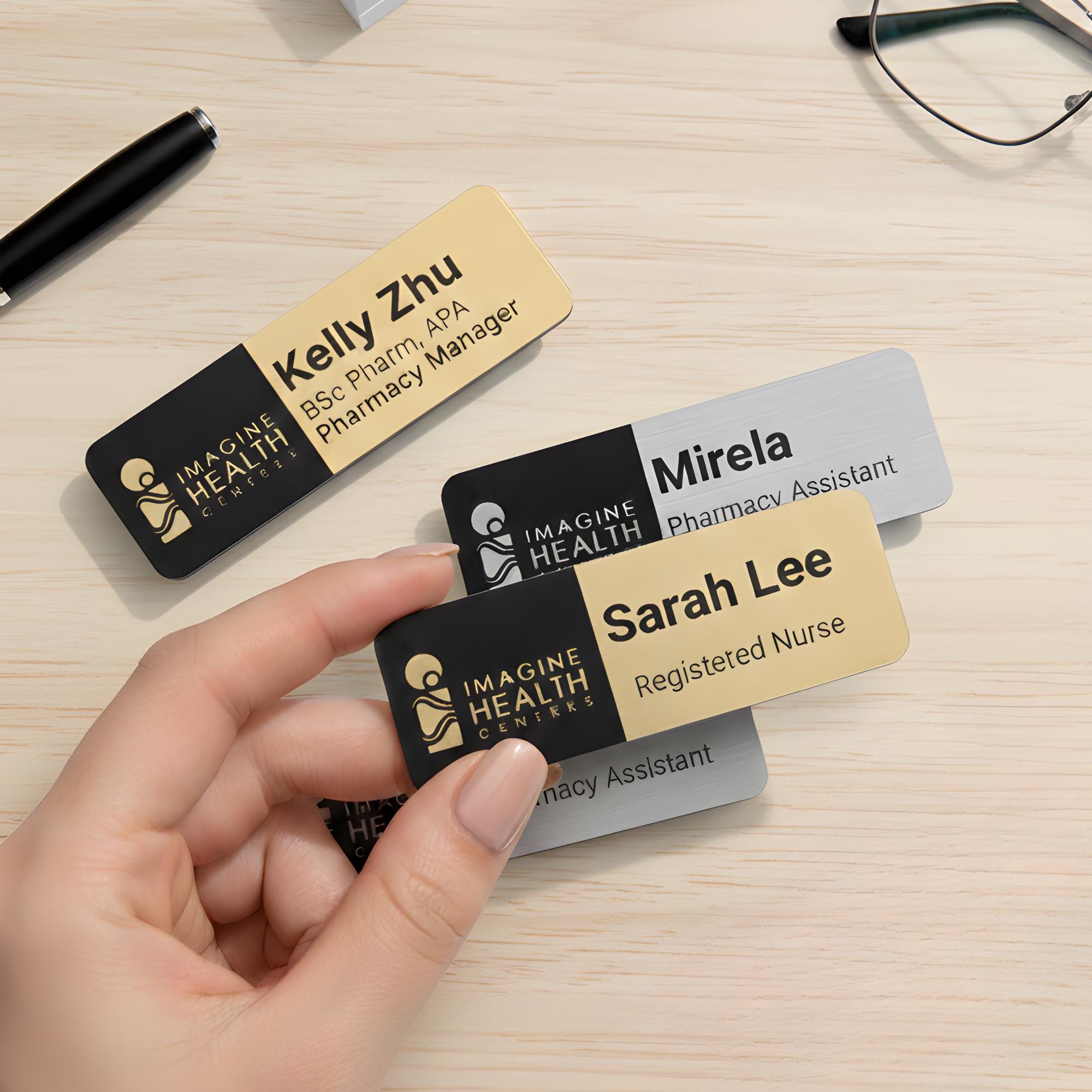 Custom Church Name Tags Gold Engraved Name Badge Magnetic Staff ID for ...