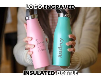 Custom Engraved Water Bottle • Group Gifts • Stainless Steel Insulated Water Bottle • Bottle with Handled Lid • Personalized Swag • R14