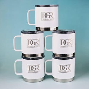 Custom Logo Branded Mug, Personalized Laser Engraved Coffee Mug with Leakproof Lid, Company Logo Tumbler, Corporate Gifts for Clients• HPM16