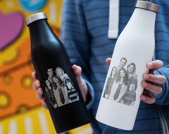 Engraved Photo Water Bottle, Custom Gift Idea, Insulated Tumbler, Family Keepsake, Birthday Present, 21 oz Durable Flask • R210PH