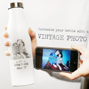 Custom Photo Bottle 21 oz., Vintage Photo Retouching, Laser Etched, Personalized Steel Water Bottle, Insulated Water Bottle • R210PH