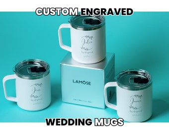 Custom Etched Wedding Mug • Laser Engraved Mug • Personalized Groomsmen Gifts • Gifts for Bridesmaid • Mother of the Bride • H12 H18