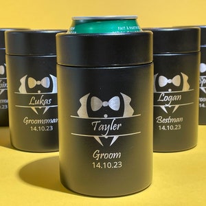 CLEARANCE Custom Groomsmen Can Coolers, Personalized Wedding Cozies, Gifts for Groom, Best Man Gifts, Laser Engraved Standard Can Cooler L12