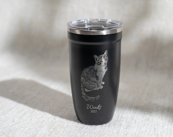 Cat Travel Mug with Name for Cat Mom Coffee Tumbler, Cat Owner Gift, Cat Dad Mug Personalized, Insulated Travel Tumbler 16 oz • P160PH