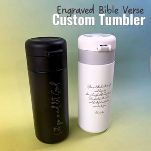 Engraved Bible Verse Skinny Tumbler, Personalised Insulated Travel Bottle, Custom Text Engraved Tumbler,  Insulated Skinny Tumbler • E12