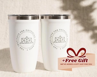 Regalo per dipendenti: bicchiere con logo inciso, tazza da caffè in acciaio inossidabile isolata personalizzata da 16 once, personalizzata
