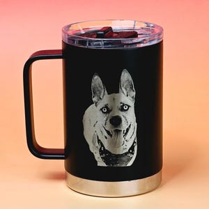 Taza de viaje personalizada con tapa, taza de café con foto grabada de mascota, taza térmica con foto, el mejor regalo para mamá, regalos de Navidad, tazas • HUP